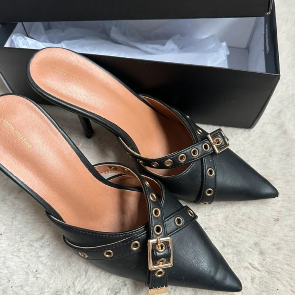 PrettyLittleThing Black Pointed Heels with Gold Studs